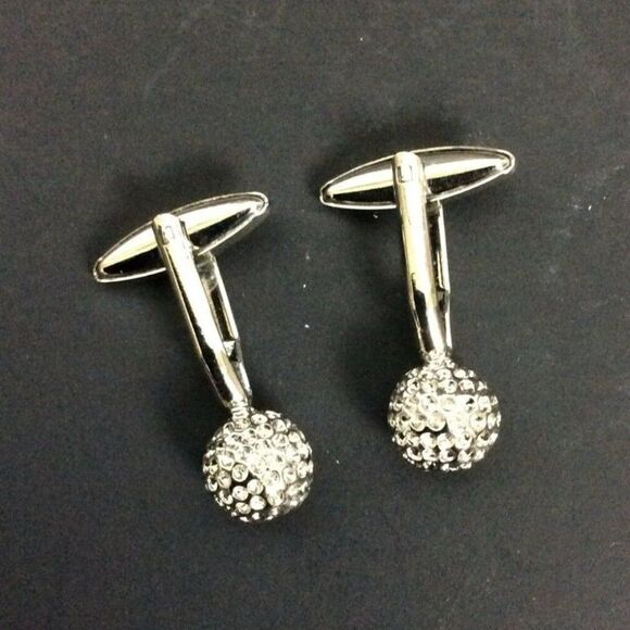 Mens Cuff Links Pair Textured Silver Chrome Sphere Golf Disco Ball Dress Formal - Picture 2 of 3